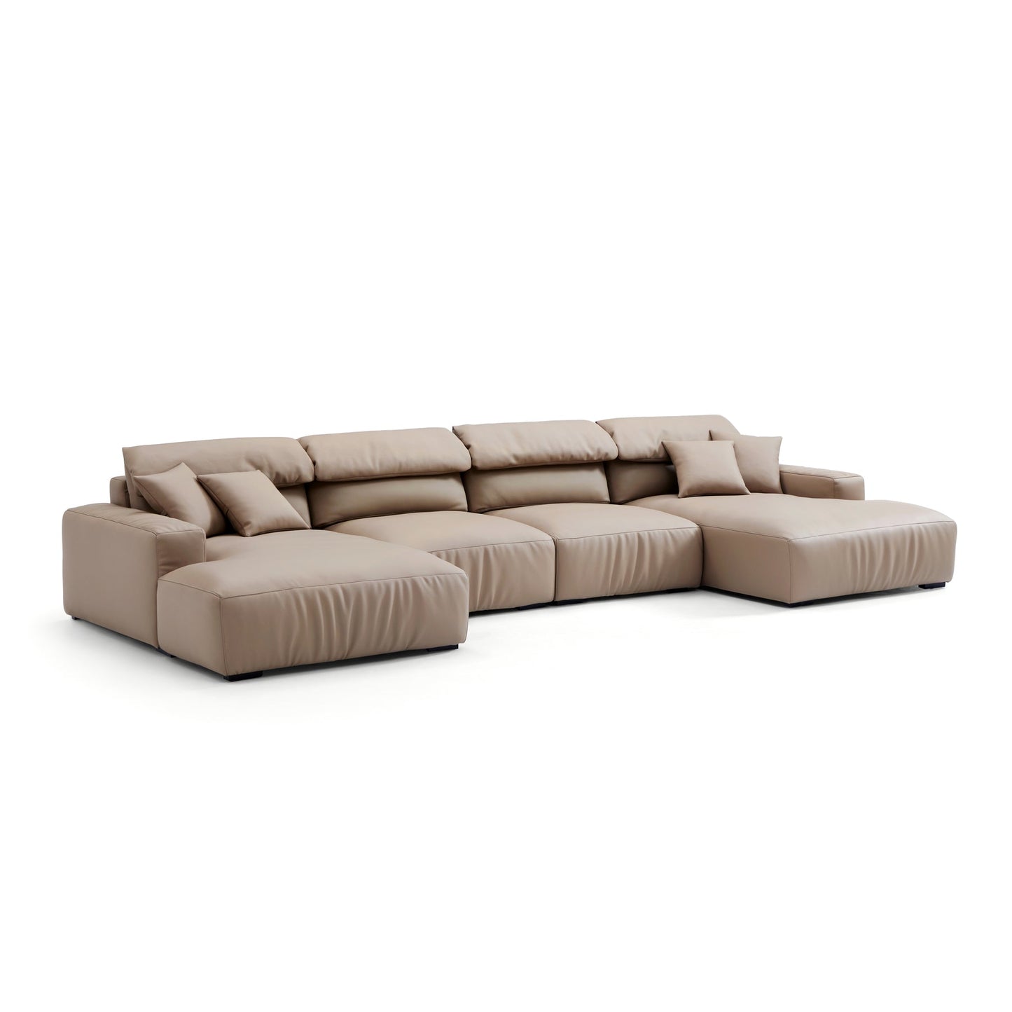 Genuine Leather U-Shape Modular Sectional Sofa with Double Chaise