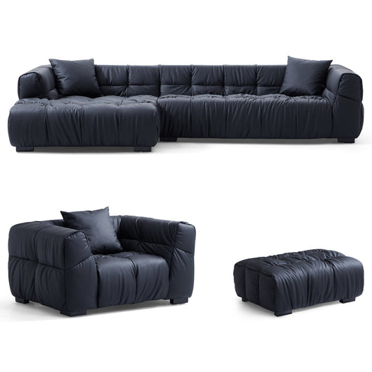 Italian style black leathaire sectional sofa set