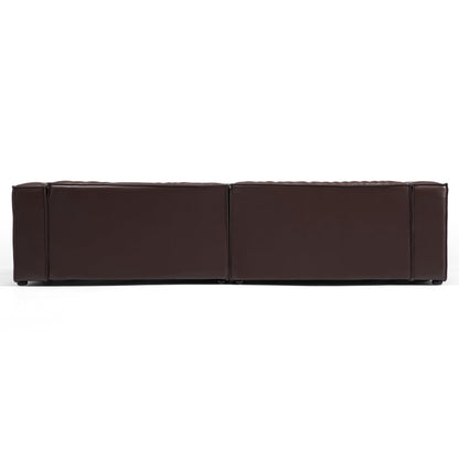 Wooden frame upholstery brown genuine leather double chaise sofa bed