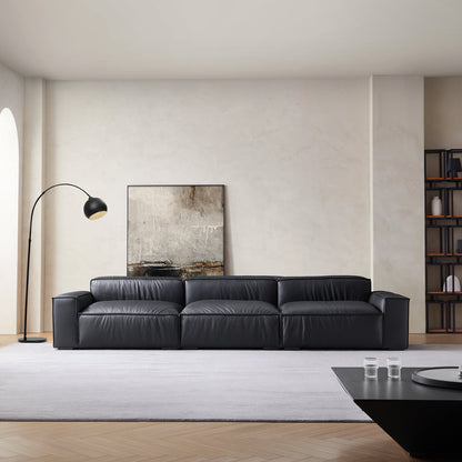 Low back black genuine leather extra large designer sofa