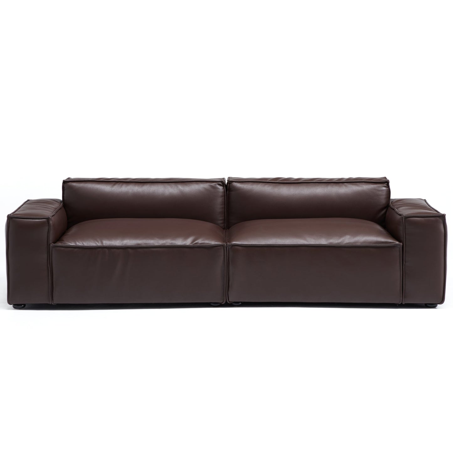 I-Shaped 4-Seater Genuine Leather Modular Sofa with Wide Sofa Cushion