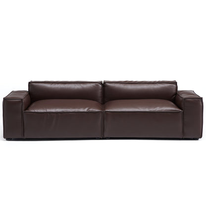 I-Shaped 4-Seater Genuine Leather Modular Sofa with Wide Sofa Cushion