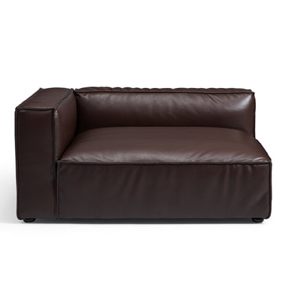 Wooden frame upholstery brown genuine leather double chaise sofa bed