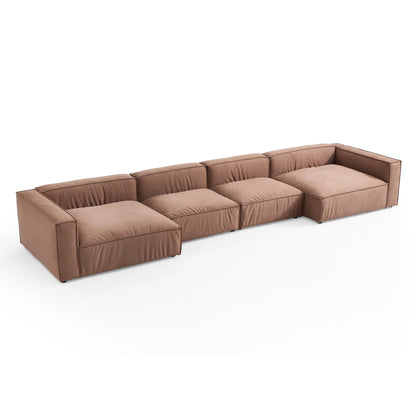 Brown Fabric Modern U-Shaped Sofa Bed Wooden Frame Sofa