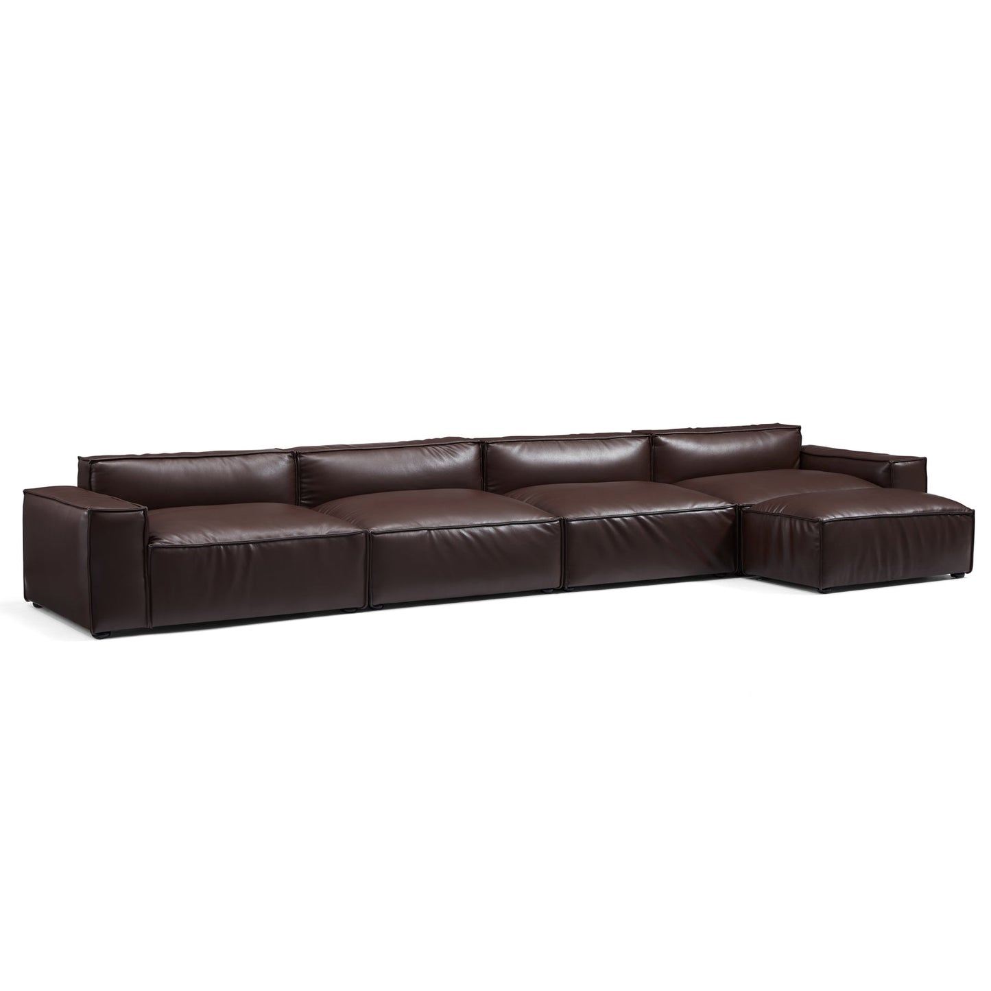 I-Shaped Soft Feather with Genuine Leather Blown Leather Sofa with Ottoman