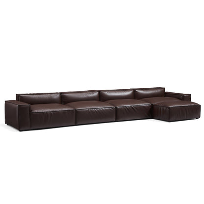 I-Shaped Soft Feather with Genuine Leather Blown Leather Sofa with Ottoman