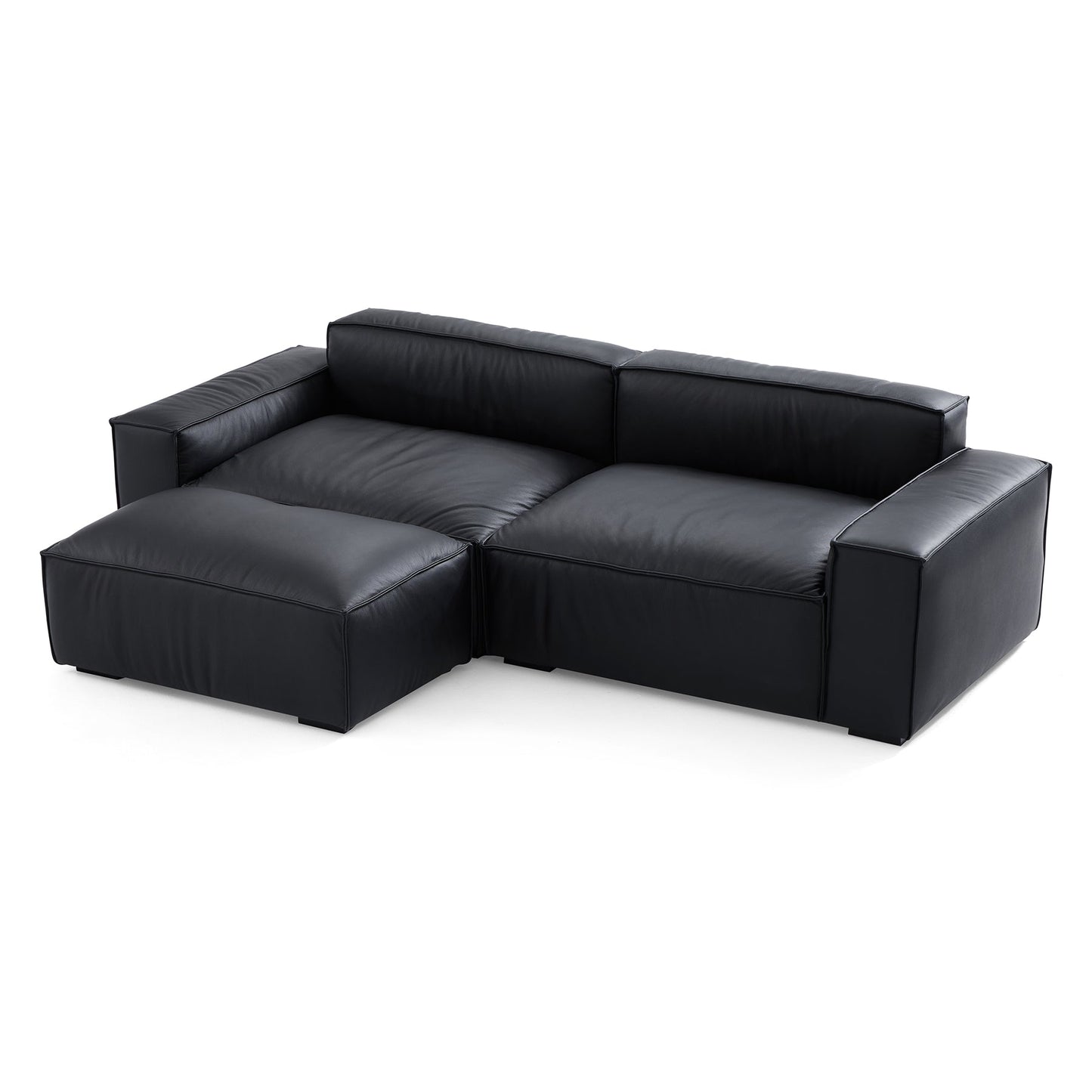 Premium living room genuine leather 3 seater sofa with ottoman