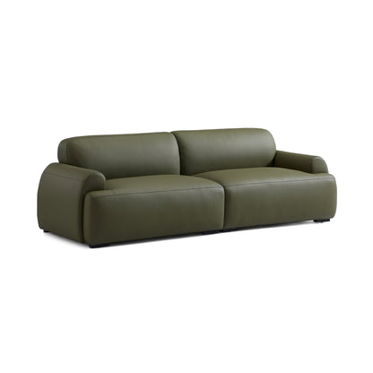 Middle back sponge filled sofa genuine leather cover modular 4 seater sofa olive