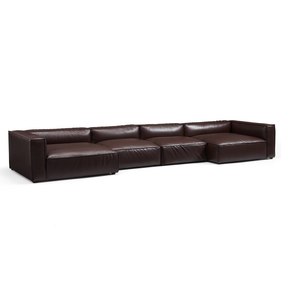 Dark brown real genuine leather sectional u shape sofa