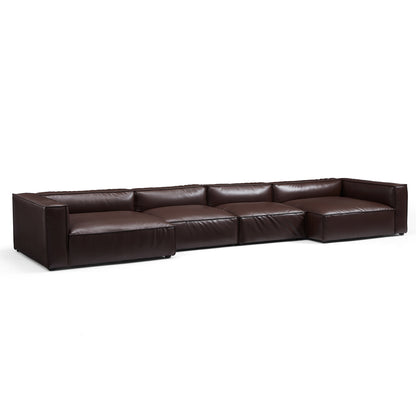 Dark brown real genuine leather sectional u shape sofa