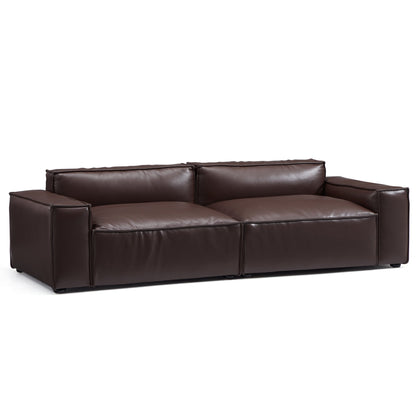 I-Shaped 4-Seater Genuine Leather Modular Sofa with Wide Sofa Cushion
