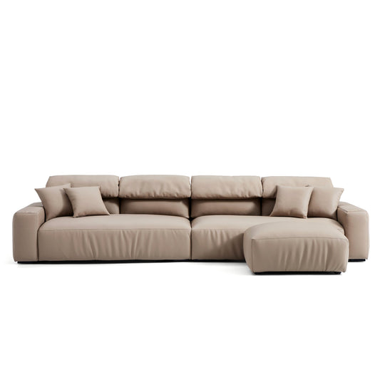 Living Room Furniture Genuine Leather Feather Sofa with Ottomans