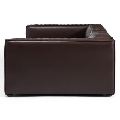 Wooden frame upholstery brown genuine leather double chaise sofa bed