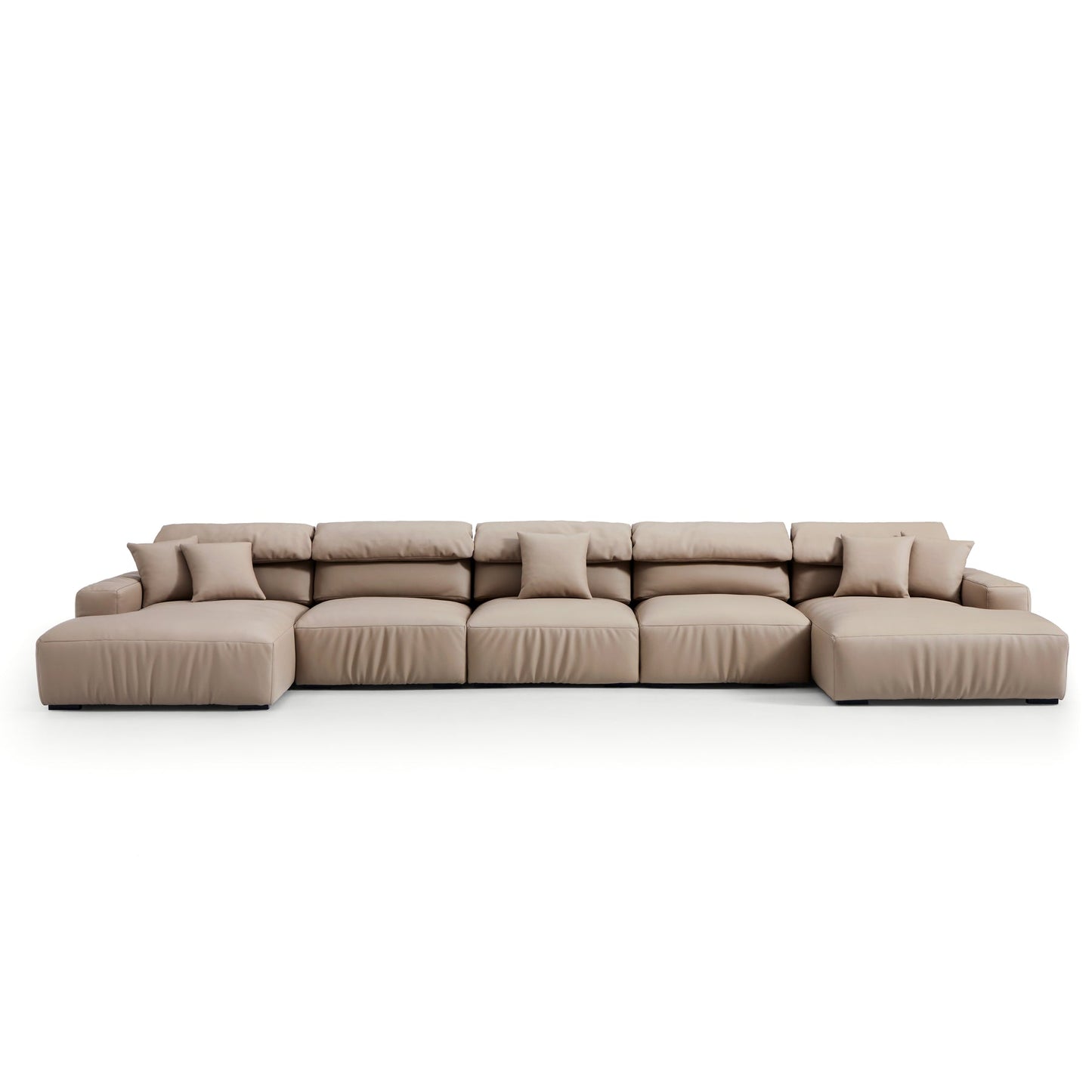 Genuine Leather U-Shape Modular Sectional Sofa with Double Chaise