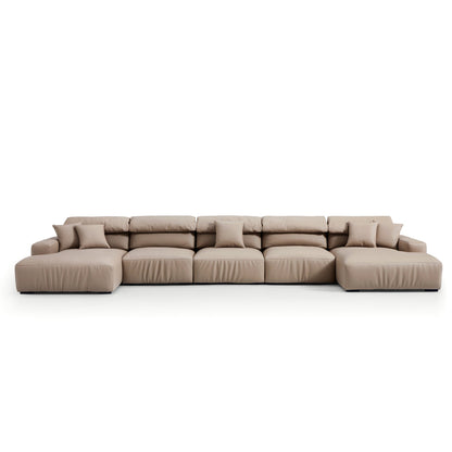 Genuine Leather U-Shape Modular Sectional Sofa with Double Chaise