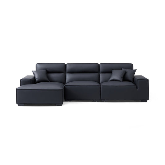 Living room deep seat high back leather sectional sofa with chaise