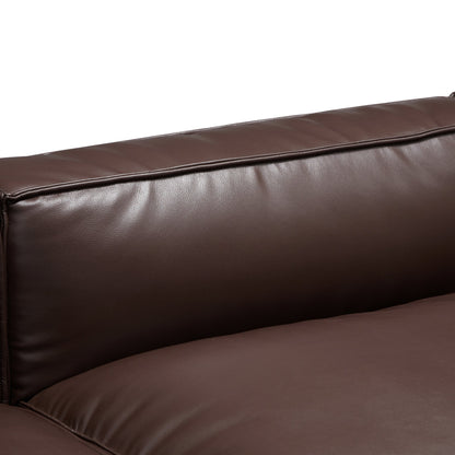 Wooden frame upholstery brown genuine leather double chaise sofa bed