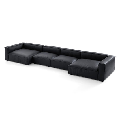 Modern furniture black genuine leather u shape sectional sofa