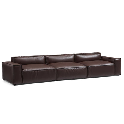 I-Shaped 4-Seater Genuine Leather Modular Sofa with Wide Sofa Cushion