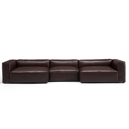 Dark brown real genuine leather sectional u shape sofa