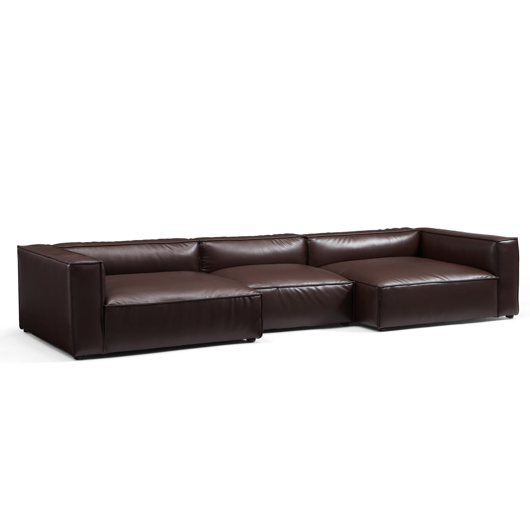 Dark brown real genuine leather sectional u shape sofa
