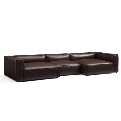 Dark brown real genuine leather sectional u shape sofa