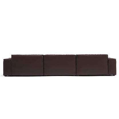 I-Shaped 4-Seater Genuine Leather Modular Sofa with Wide Sofa Cushion