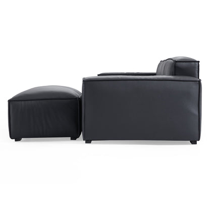 Premium living room genuine leather 3 seater sofa with ottoman