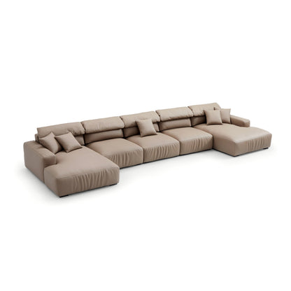 Genuine Leather U-Shape Modular Sectional Sofa with Double Chaise