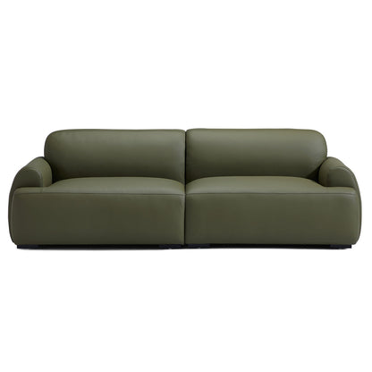 Middle back sponge filled sofa genuine leather cover modular 4 seater sofa olive