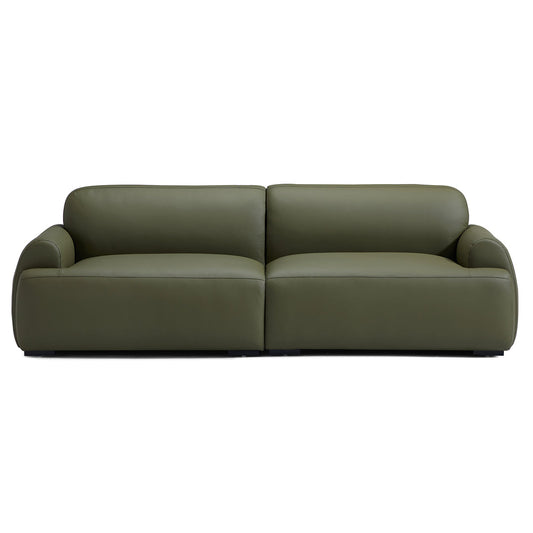 Middle back sponge filled sofa genuine leather cover modular 4 seater sofa olive