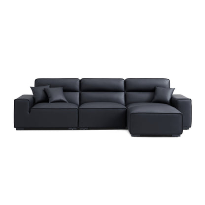 Modern living room high quality upholstered high back genuine leather sofa with ottoman