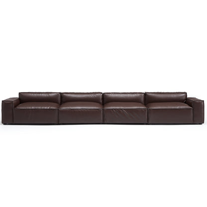 I-Shaped 4-Seater Genuine Leather Modular Sofa with Wide Sofa Cushion