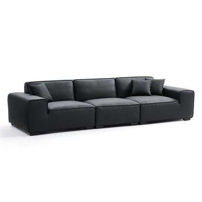 Modern style black genuine leather modular sofa