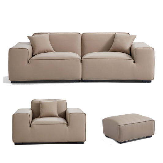 Real leather khaki modular 3 pieces sofa sets
