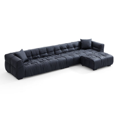 Comfortable puff black hi tech fabric sofa and ottoman