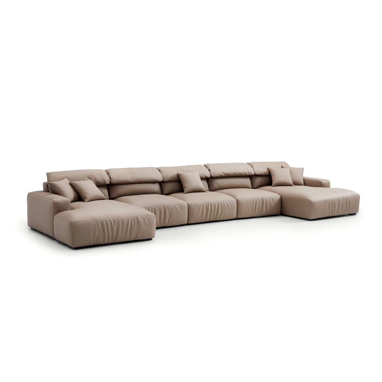 Genuine Leather U-Shape Modular Sectional Sofa with Double Chaise