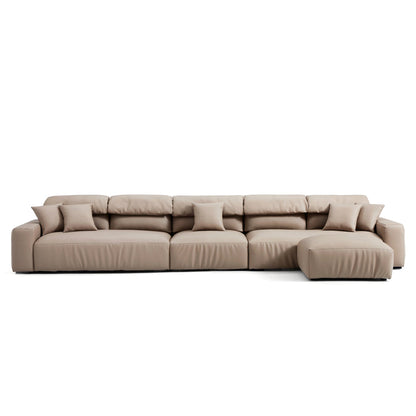 Living Room Furniture Genuine Leather Feather Sofa with Ottomans