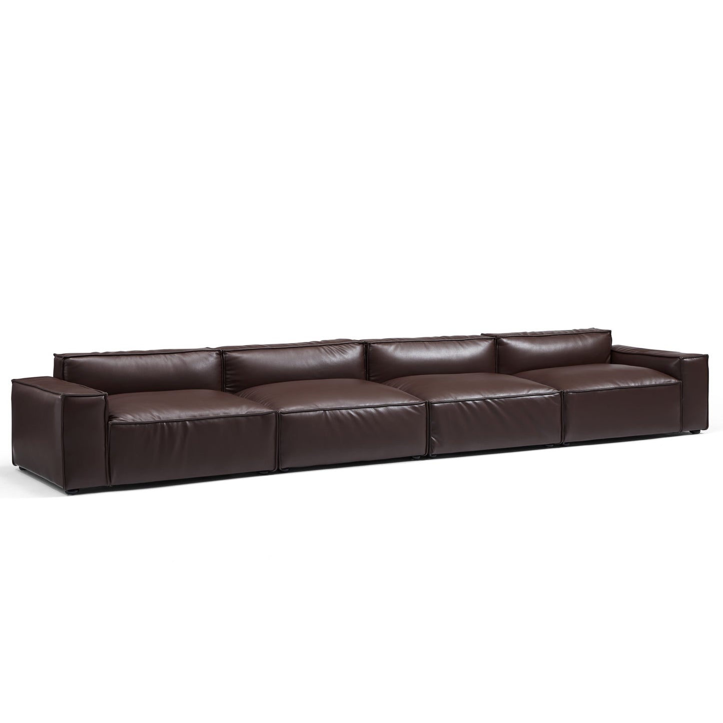 I-Shaped 4-Seater Genuine Leather Modular Sofa with Wide Sofa Cushion