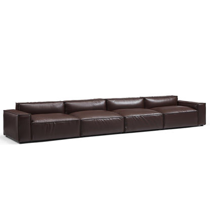 I-Shaped 4-Seater Genuine Leather Modular Sofa with Wide Sofa Cushion