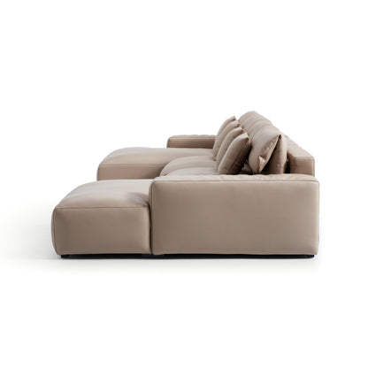Genuine Leather U-Shape Modular Sectional Sofa with Double Chaise
