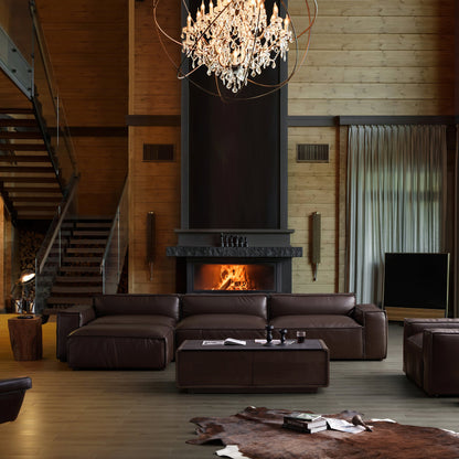 I-Shaped Soft Feather with Genuine Leather Blown Leather Sofa with Ottoman