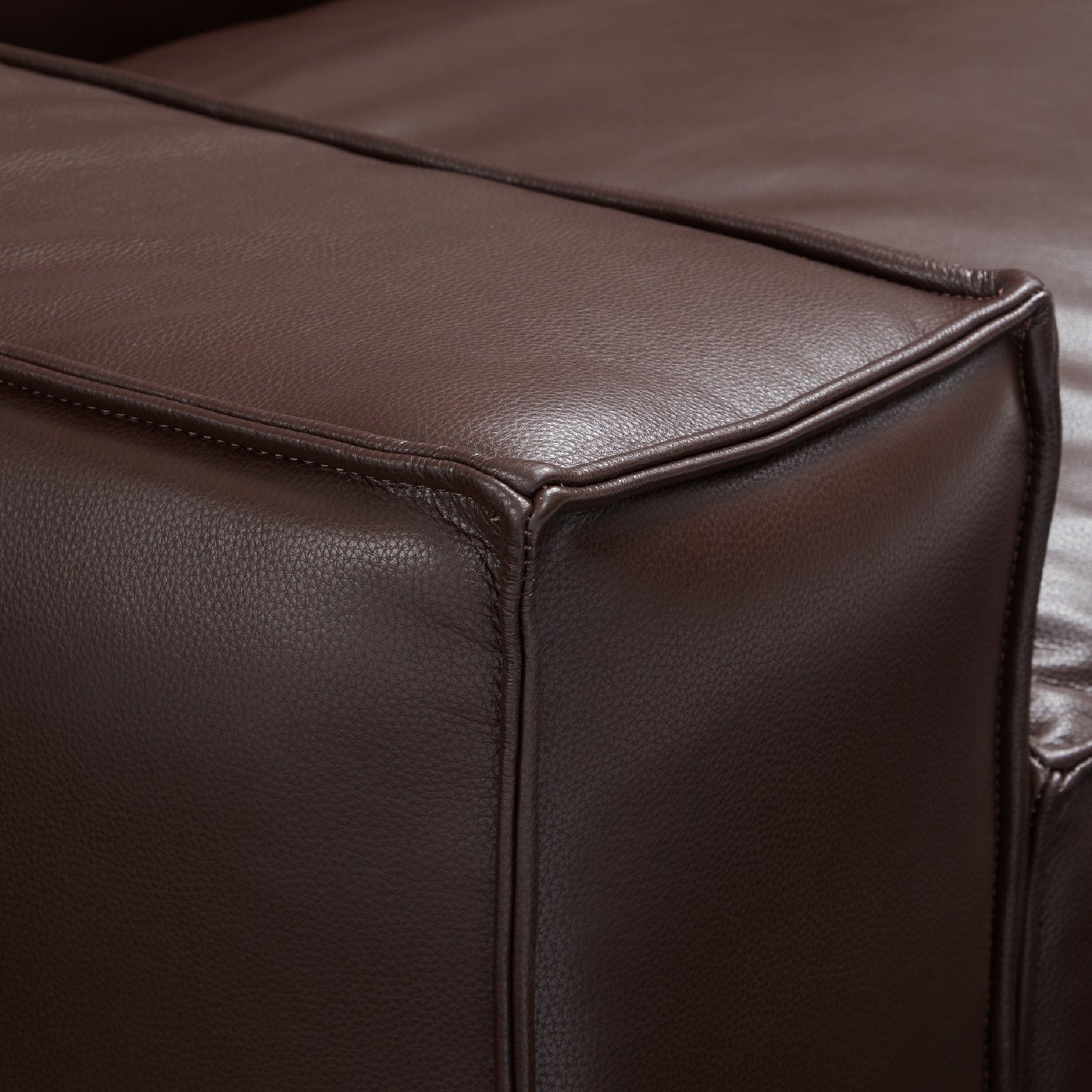 Wooden frame upholstery brown genuine leather double chaise sofa bed