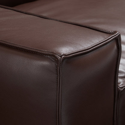 Wooden frame upholstery brown genuine leather double chaise sofa bed