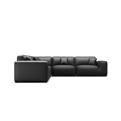Modern style low arm modular black genuine leather corner sofa