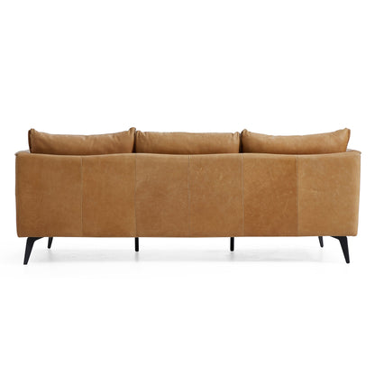 3 seater i shape brown top grain genuine leather feather couch