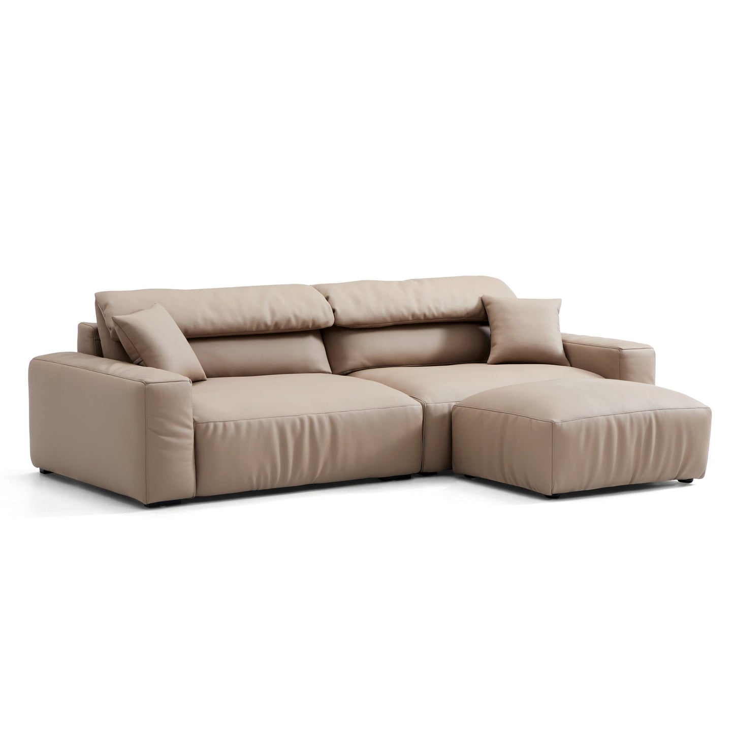 Living Room Furniture Genuine Leather Feather Sofa with Ottomans