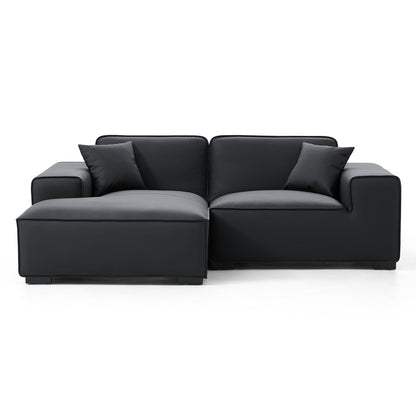 Black genuine leather L shape sectional sofa