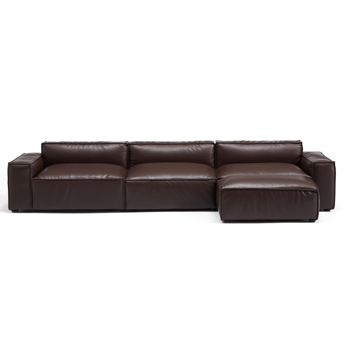 I-Shaped Soft Feather with Genuine Leather Blown Leather Sofa with Ottoman