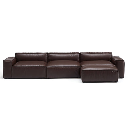 I-Shaped Soft Feather with Genuine Leather Blown Leather Sofa with Ottoman